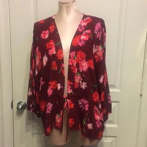 🆕🎀EXPRESS Floral Flowey Kimono w/ Waist Tie - Pink Red Burgundy L